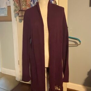 Lilly Pulitzer Tatum Dark Wine Fringe Hem Tunic-Length Open Cardigan, Size L